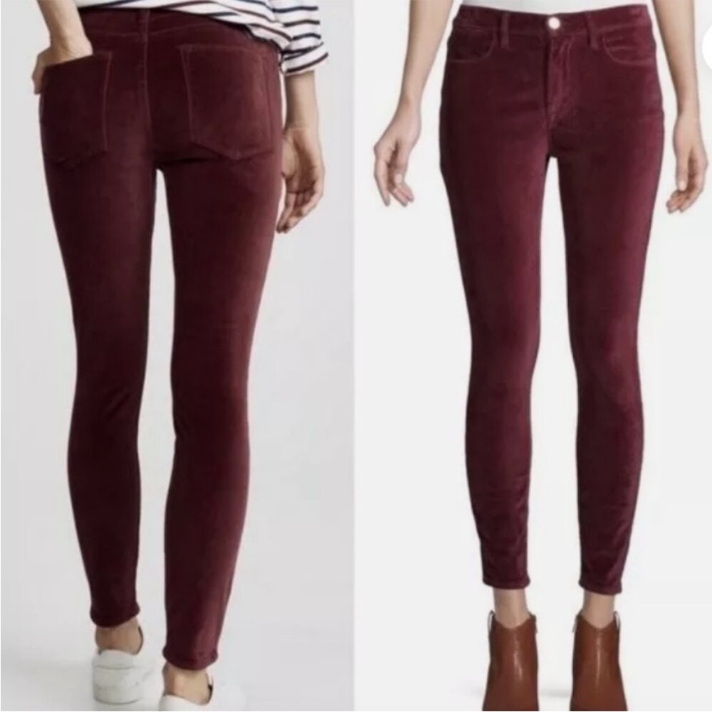 Frame Le High Skinny Burgundy Corduroy Pants Sz 27
